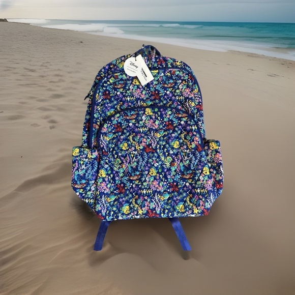 New Vera Bradley Disney Backpack Ariel Floral Deep Ultramarine Little Mermaid - Picture 2 of 7